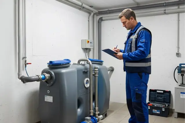 Schema eines Fettabscheiders für fetthaltiges Abwasser