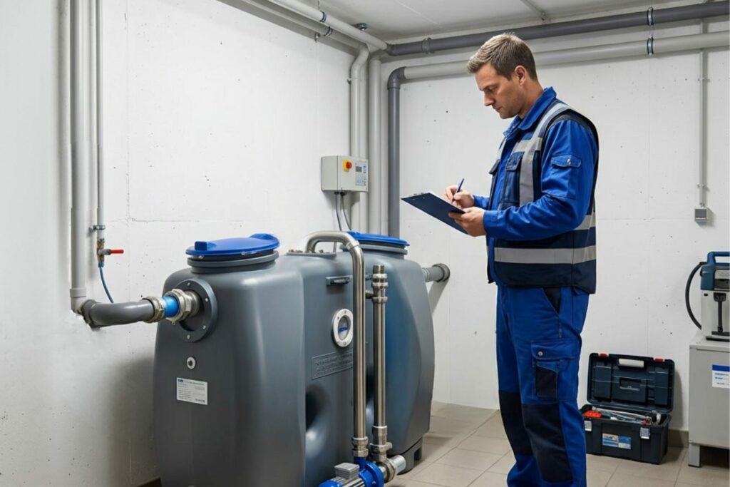 Fettabscheider für fetthaltiges Abwasser im Schema