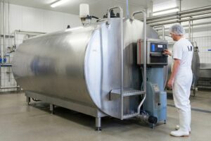 Milchkühltank als Lebensmitteltank in einem Betrieb