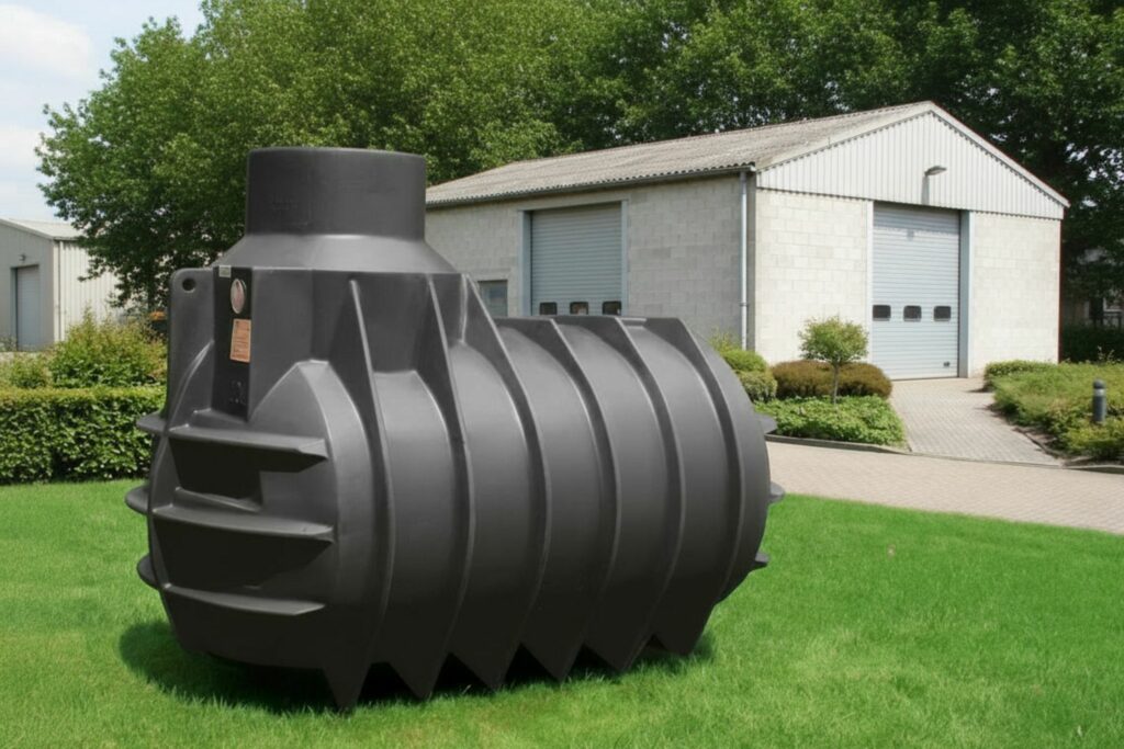 PE-Tank als Regenwassertank auf einem Gewerbehof