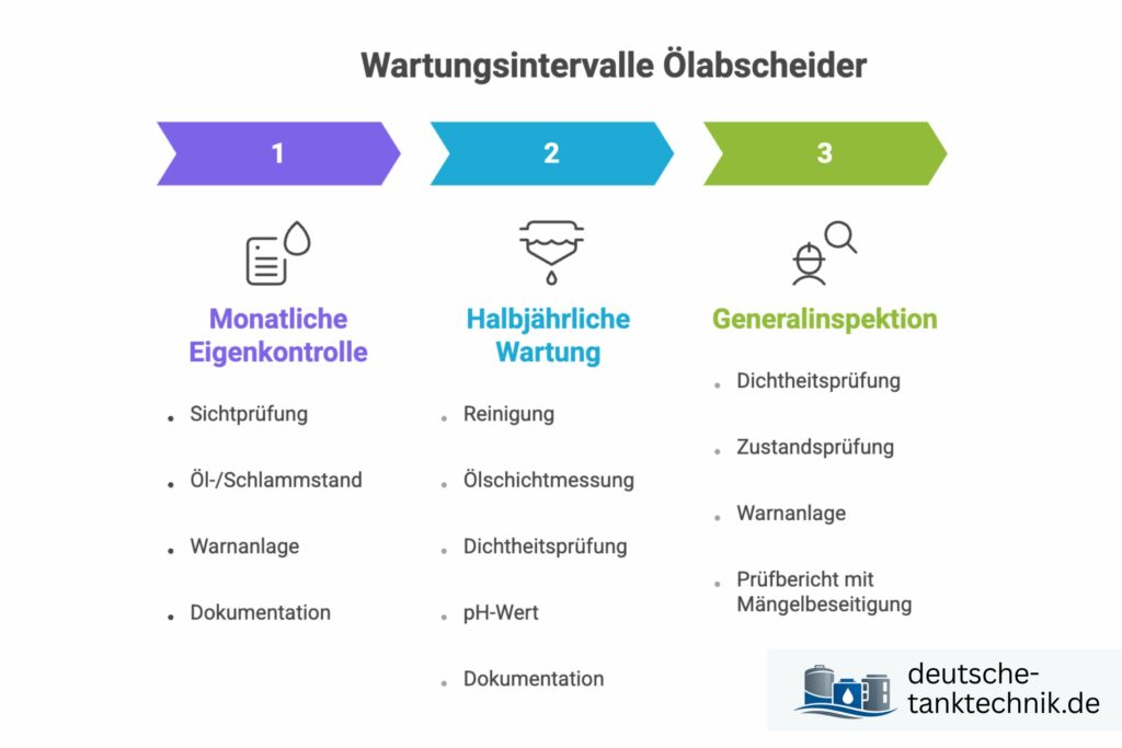 Infografik zeigt Intervalle der Wartung von Ölabscheidern